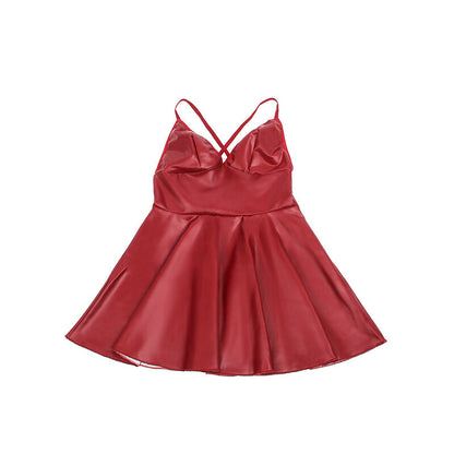SUBBLIME - 955403 DRESS WITH BURGUNDY LEATHER STRAPS L/XL