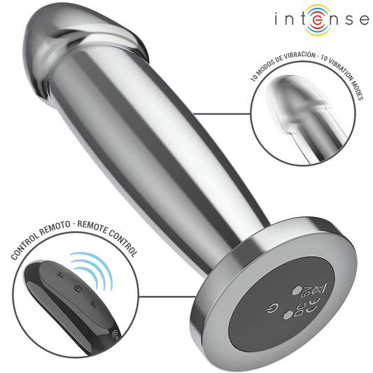 INTENSE - ANALPLUGG METALLDILDO MED 10 VIBRATIONER OCH FJÄRRKONTROLL M