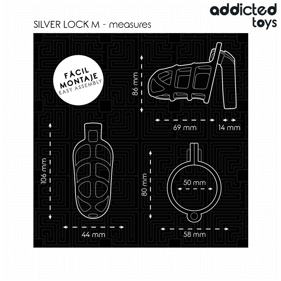 ADDICTED TOYS LOCKED - SILVER LOCK PENIS CAGE METAL SIZE M