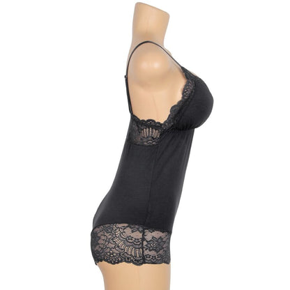 SUBBLIME - BLACK FLORAL LACE DETAIL TEDDY S/M