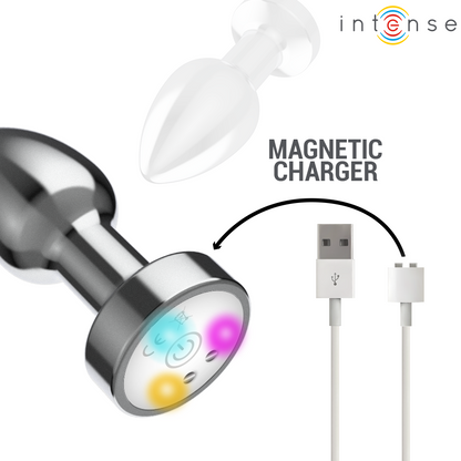 INTENS – VIBRERANDE ANALPLUGG I METALL MED LED-LAMPOR OCH FJÄRRKONTROLL – STORLEK M