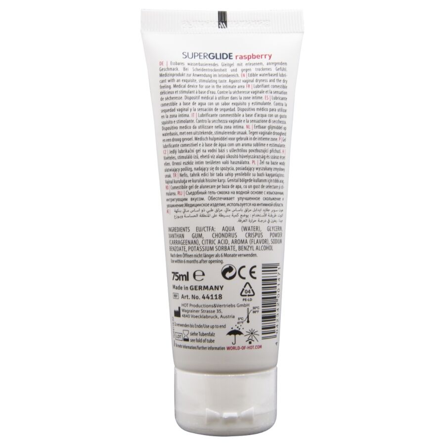 HET - SUPERGLIDE ÄTBLIGT GLIDMEDEL VATTENBASERAD HALLON 75 ML