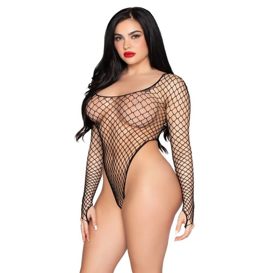 LEG AVENUE - 89377 HIGH-CUT INDUSTRIAL NET BODYSUIT BLACK - ONE SIZE