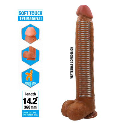PRETTY LOVE - DANY REALISTIC FLEXIBLE DILDO WITH SUCTION CUP 36 CM -Ø- 5.6 CM BROWN