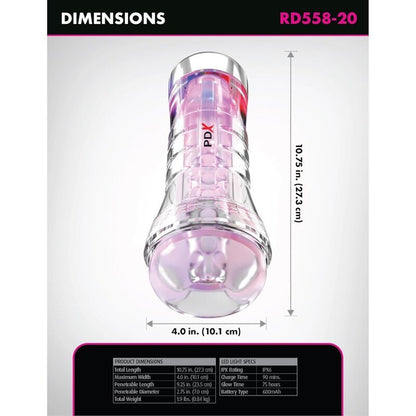 PDX ELITE - VIEWTUBE XXL LED TRANSPARENT STROKER 27.3 CM