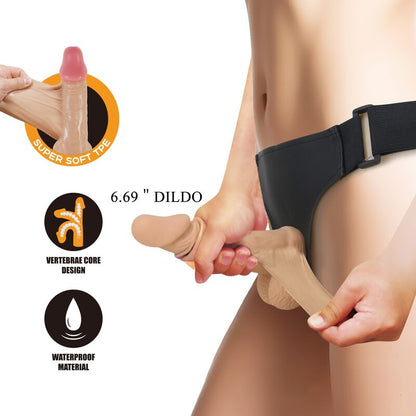 PRETTY LOVE - ZANE HARNESS WITH FLEXIBLE DILDO 17 CM Ø 4.3 CM NATURAL