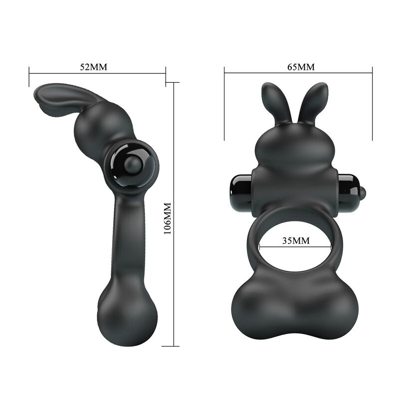 PRETTY LOVE - VIBRATING PENIS RING WITH BUNNY STIMULATOR 10 FUNCTIONS BLACK