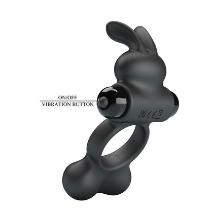 PRETTY LOVE - VIBRATING PENIS RING WITH BUNNY STIMULATOR 10 FUNCTIONS BLACK