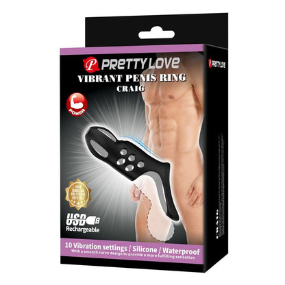 PRETTY LOVE - CRAIG RECHARGEABLE VIBRATING PENIS RING BLACK