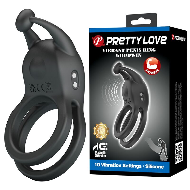 PRETTY LOVE - GOODWIN RECHARGEABLE DOUBLE VIBRATING COCK RING BLACK