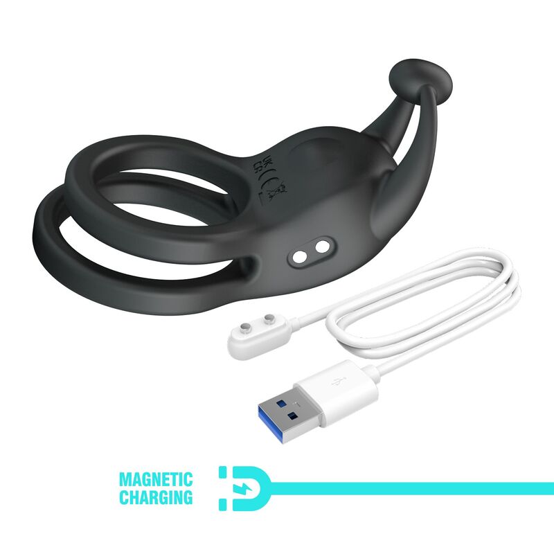 PRETTY LOVE - GOODWIN RECHARGEABLE DOUBLE VIBRATING COCK RING BLACK