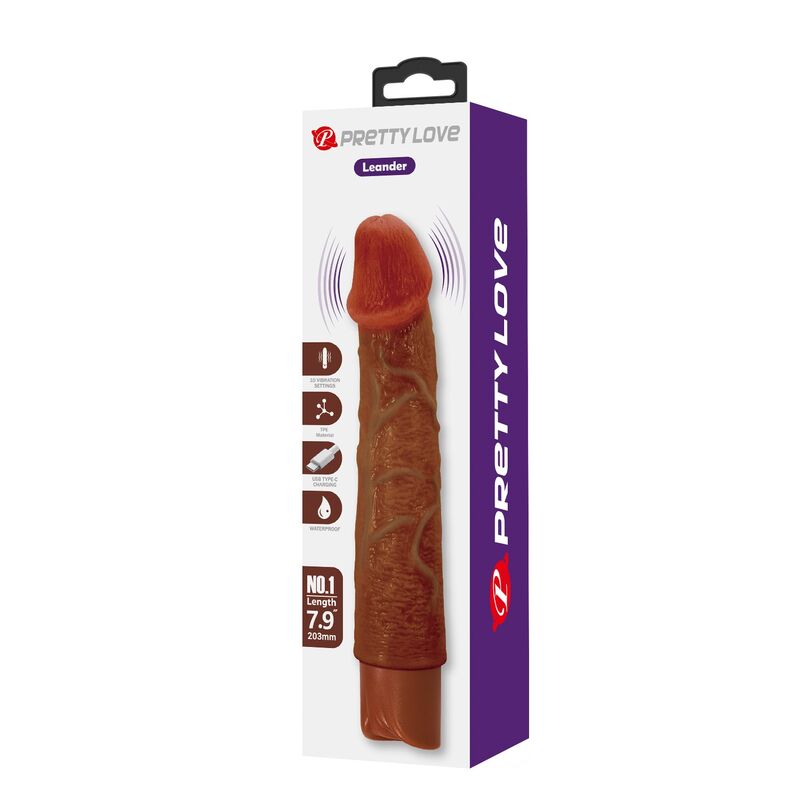 PRETTY LOVE - LEONARDO REALISTIC VIBRATOR 20 CM Ø 4 CM BROWN