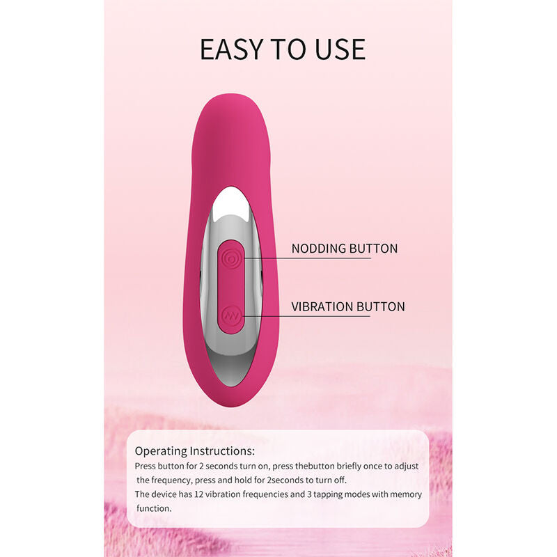 PRETTY LOVE - DUDEN RECHARGEABLE SILICONE VIBRATOR 12 VIBRATION MODES AND 3 ROCKING MODES PINK
