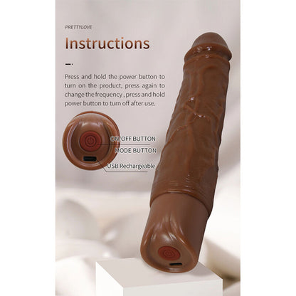 PRETTY LOVE - KESSLER REALISTIC VIBRATING DILDO WITH 10 VIBRATION MODES AND 10 THROWS, 22 CM, BROWN