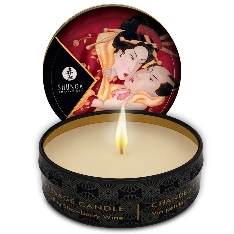 SHUNGA - MINI CARESS BY CANDELIGHT STRAWBERRIES AND CAVA MASSAGE CANDLE 30 ML - Kink&Play