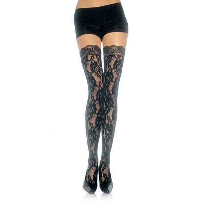 LEG AVENUE - FLORAL LACE STOCKINGS - Kink&Play