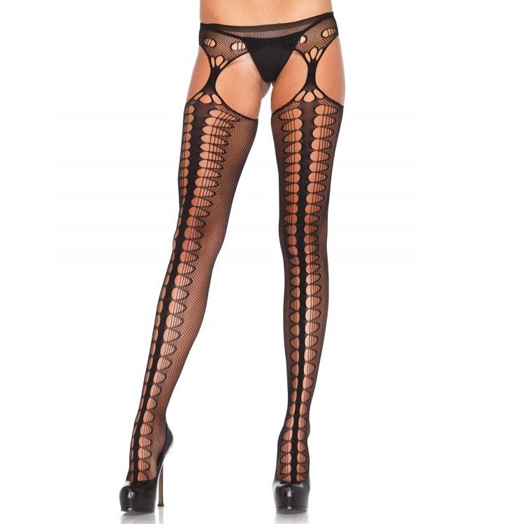 LEG AVENUE - TIGHTS WITH GARTER EXCLUSIVE BLACK - Kink&Play