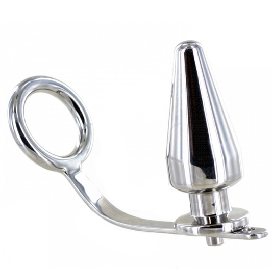 METAL HARD - STEEL RING WITH ANAL PLUG 80 X 55 MM - Kink&Play
