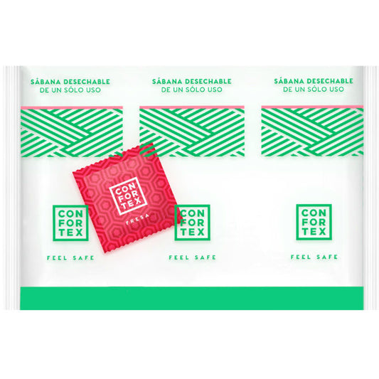 CONFORTEX - DISPOSABLE HYGIENIC SHEETS, INDIVIDUAL BAG + STRAWBERRY CONDOM - Kink&Play