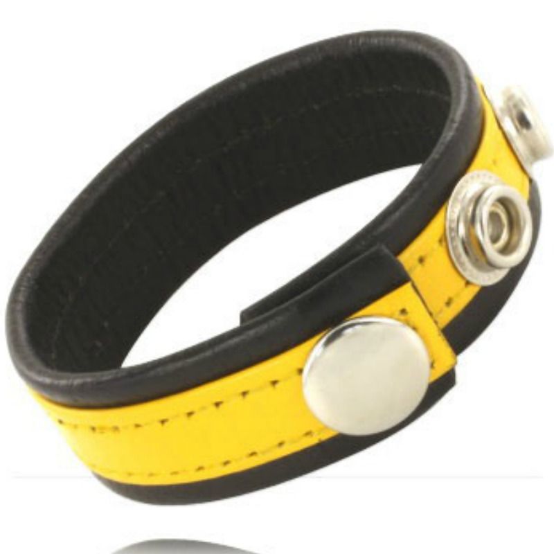 LEATHER BODY - ADJUSTABLE LEATHER STRAP PENIS YELLOW-BLACK - Kink&Play
