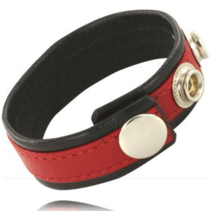 LEATHER BODY - ADJUSTABLE LEATHER STRAP FOR PENIS RED-BLACK - Kink&Play