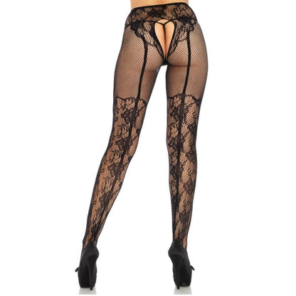 LEG AVENUE - STOCKING FLOWERS DESIGN BACK CROTHLESS ONE SIZE - Kink&Play