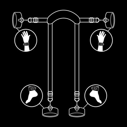 FETISH SUBMISSIVE - MASTER POSITION WITH 4 NOPRENE-LINED HANDCUFFS - Kink&Play
