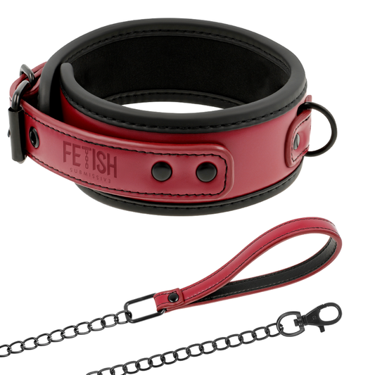 FETISCH UNDERKASTANDE MÖRKT RUM - HALSBAND MED KEDJA OCH NEOPRENFODER