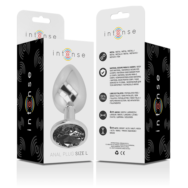 INTENSE - ALUMINUM METAL ANAL PLUG WITH BLACK GLASS SIZE L - Kink&Play