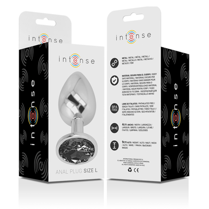 INTENSE - ALUMINUM METAL ANAL PLUG WITH BLACK GLASS SIZE L - Kink&Play