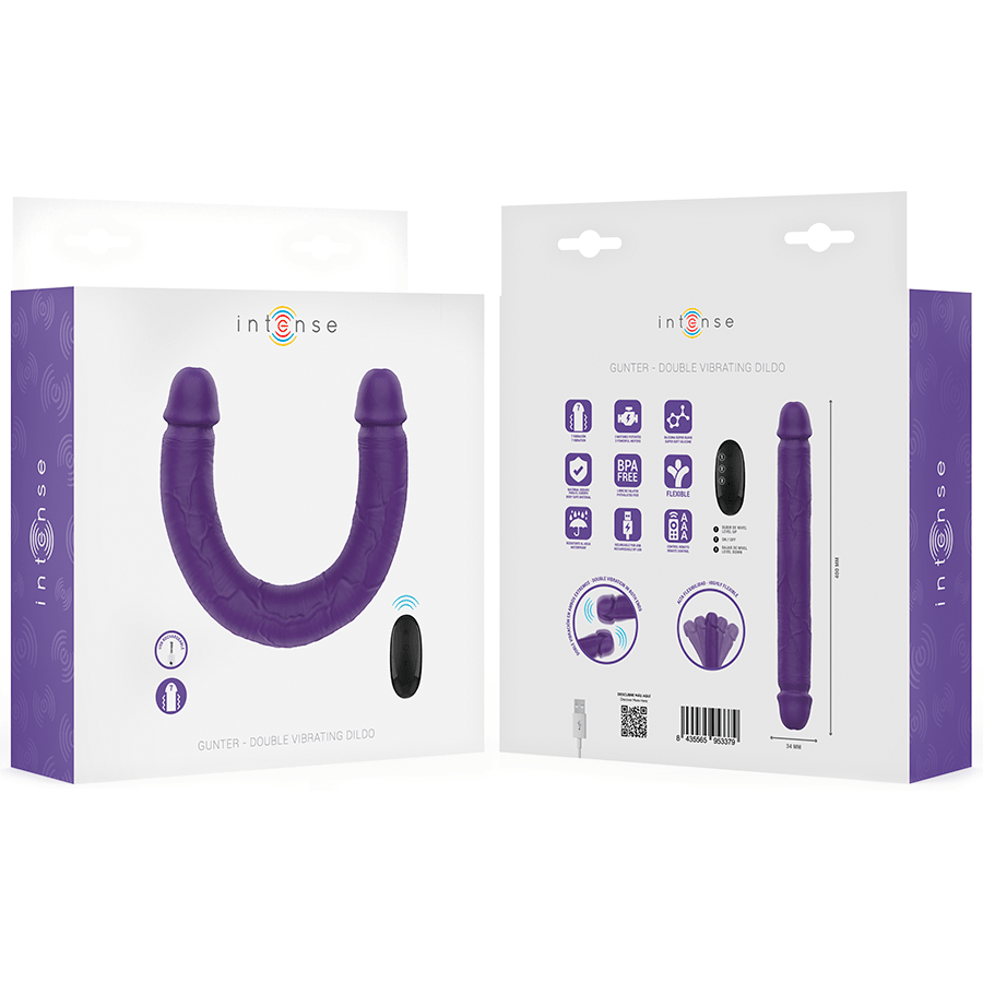 INTENSE - GUNTER DILDO DOUBLE VIBRATOR 40 CM PURPLE REMOTE CONTROL - Kink&Play