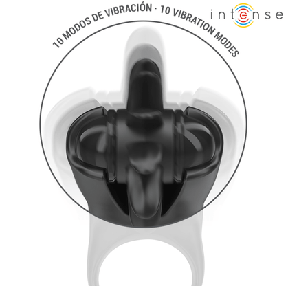 INTENSE - MABEL VIBRATING RING 10 VIBRATIONS WITH CLITORIS STIMULATOR BLACK - Kink&Play