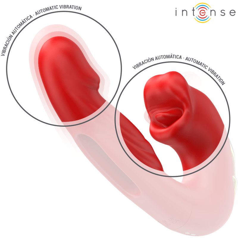 INTENSE - NATHY DOUBLE VIBRATOR WITH MULTIFUNCTION STIMULATING MOUTH RED - Kink&Play