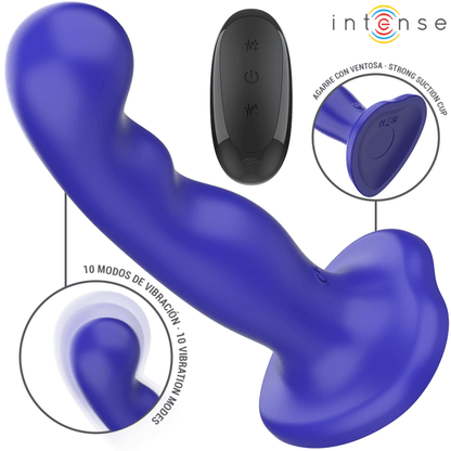 INTENSE - SHORTY VIBRATOR WITH SUCTION CUP BLUE REMOTE CONTROL - Kink&Play