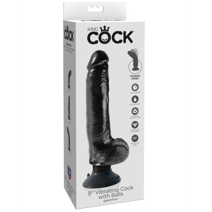 KING COCK - 23 CM VIBRATING COCK WITH BALLS BLACK - Kink&Play