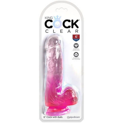 KING COCK - CLEAR REALISTIC PENIS WITH BALLS 13.5 CM PINK - Kink&Play