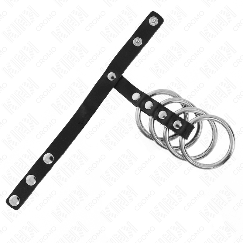 KINK - 4 METAL PENIS RINGS 3.8 CM CONNECTED WITH LEATHER STRAP 22 X 1.5 CM AND PRESSURE CLOSURE - Kink&Play