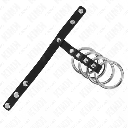 KINK - 4 METAL PENIS RINGS 3.8 CM CONNECTED WITH LEATHER STRAP 22 X 1.5 CM AND PRESSURE CLOSURE - Kink&Play