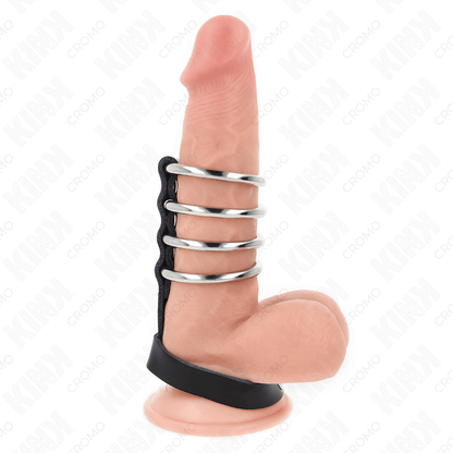 KINK - 4 METAL PENIS RINGS 3.8 CM CONNECTED WITH LEATHER STRAP 22 X 1.5 CM AND PRESSURE CLOSURE - Kink&Play