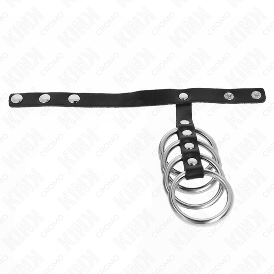 KINK - 4 METAL PENIS RINGS 3.8 CM CONNECTED WITH LEATHER STRAP 22 X 1.5 CM AND PRESSURE CLOSURE - Kink&Play