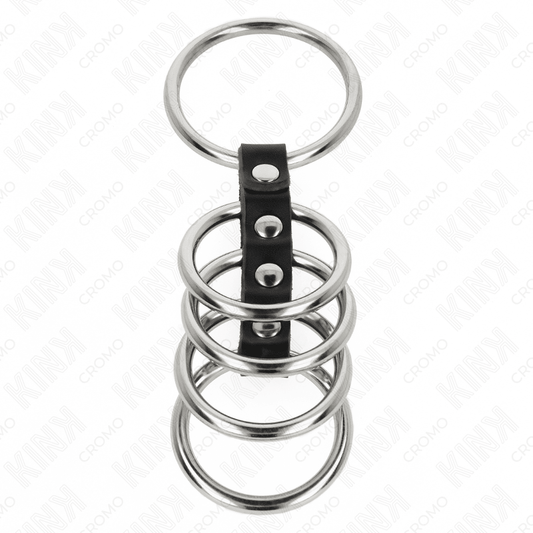 KINK - 5 PENIS RINGS 3.7 CM TO 5 CM METAL CONNECTED BY LEATHER - Kink&Play