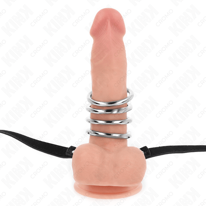 KINK - 5 PENIS RINGS 3.8 CM TO 5 CM METAL WITH LEATHER BELT 112 CM - Kink&Play