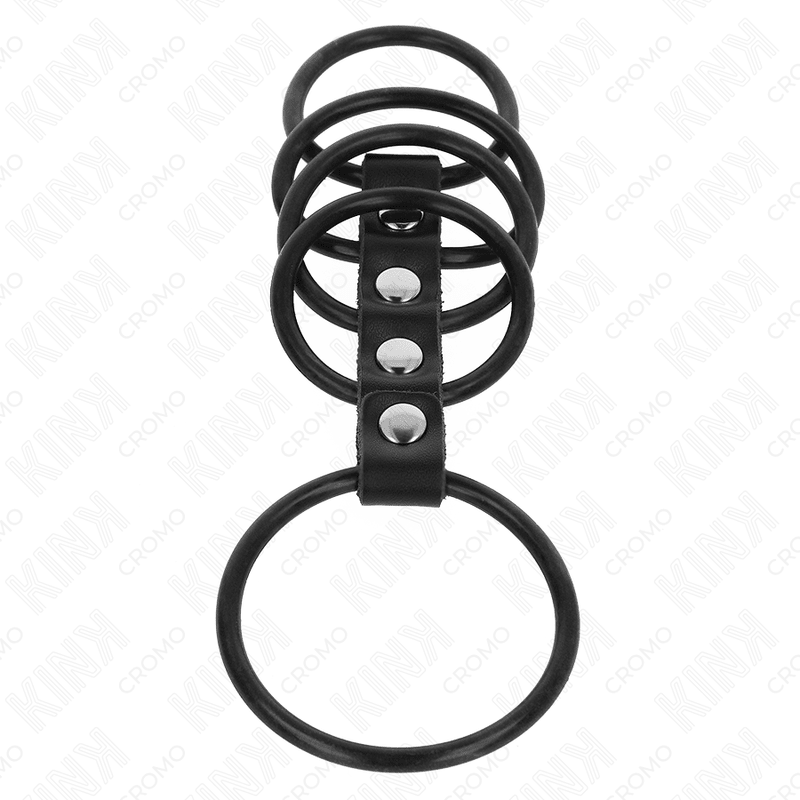 KINK - 5 SILICONE PENIS RINGS 3.8 CM TO 4.8 CM CONNECTED BY LEATHER - Kink&Play