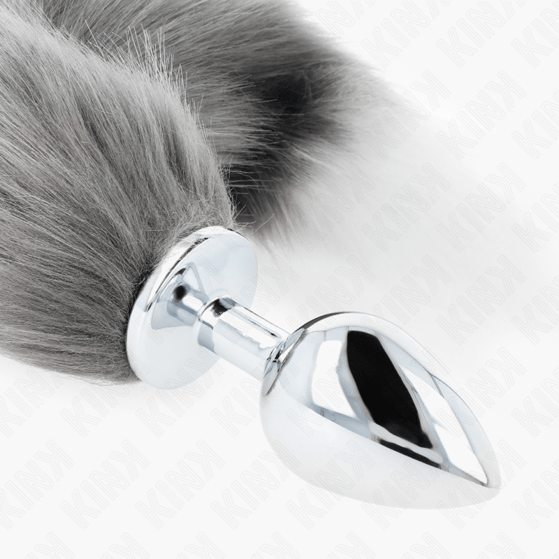 KINK - ANAL PLUG SIZE L 10 X 4 CM WITH SYNTHETIC TAIL 40 CM GREY AND WHITE - Kink&Play