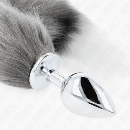 KINK - ANAL PLUG SIZE L 10 X 4 CM WITH SYNTHETIC TAIL 40 CM GREY AND WHITE - Kink&Play
