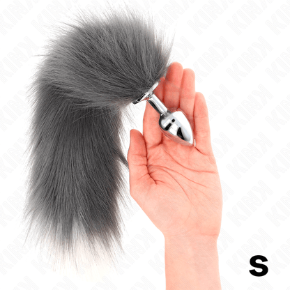 KINK - ANAL PLUG SIZE S 7 X 3 CM WITH SYNTHETIC TAIL 40 CM GREY AND WHITE - Kink&Play