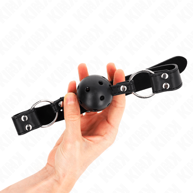 KINK - BREATHABLE BALL 4 CM GAG WITH DOUBLE RIVET MODEL 1 BLACK 62.5 x 2.5 CM ADJUSTABLE 42 - 58 CM - Kink&Play