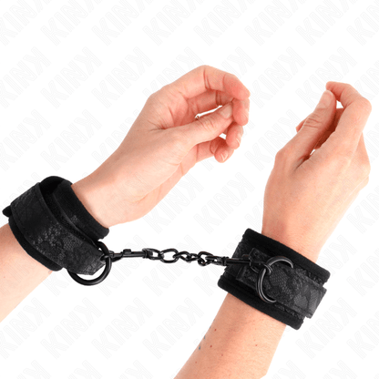 KINK - DARK LACE COVERED WRIST CUFFS NEOPRENE ADJUSTABLE BLACK 20 - 29 CM X 5 CM - Kink&Play