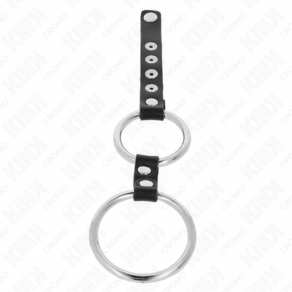 KINK - DOUBLE METAL PENIS RING 3.8 CM TO 5 CM CONNECTED WITH LEATHER - Kink&Play