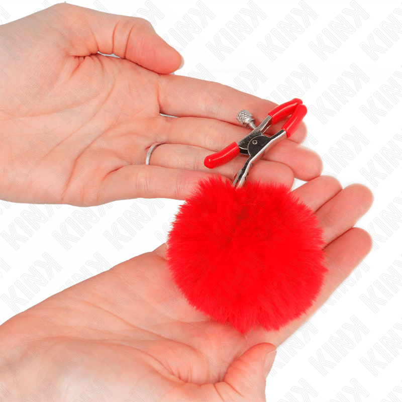 KINK - FAUX FUR BALL NIPPLE CLAMP RED 6 CM - Kink&Play